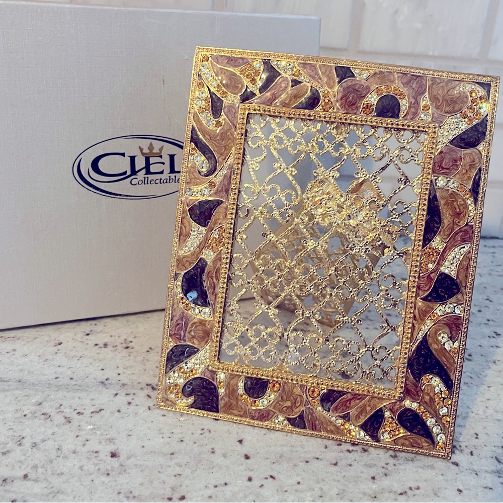 RARE Ciel Collectable Metal Swarovski Crystal Enamel & Jewel Photo Picture Frame